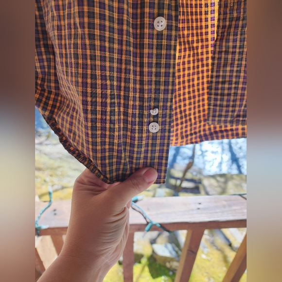 Vintage Tommy Hilfiger Long Sleeve Shirt Gold/Brown Plaid Large Logo Size Large - Picture 9 of 14